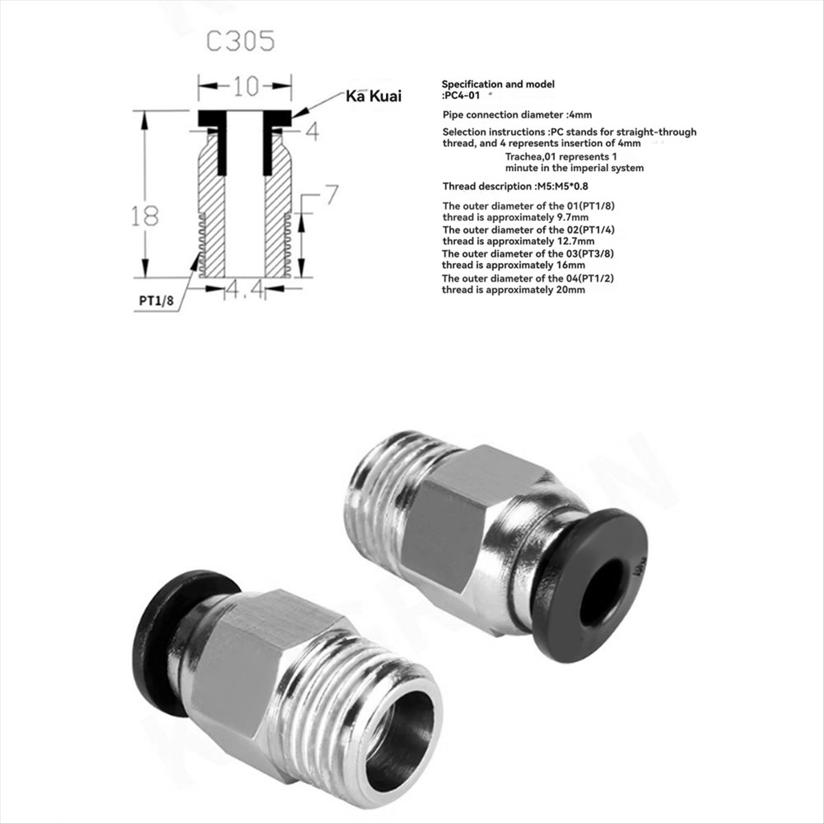【A60I】 PC4-M10 Mannelijke Rech - Ptfe Tube recensie en prijs